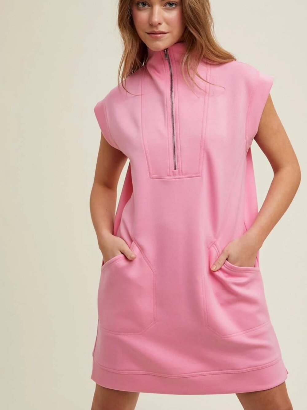 New WISHLIST Scuba Half Zip Mini Dress Pink S